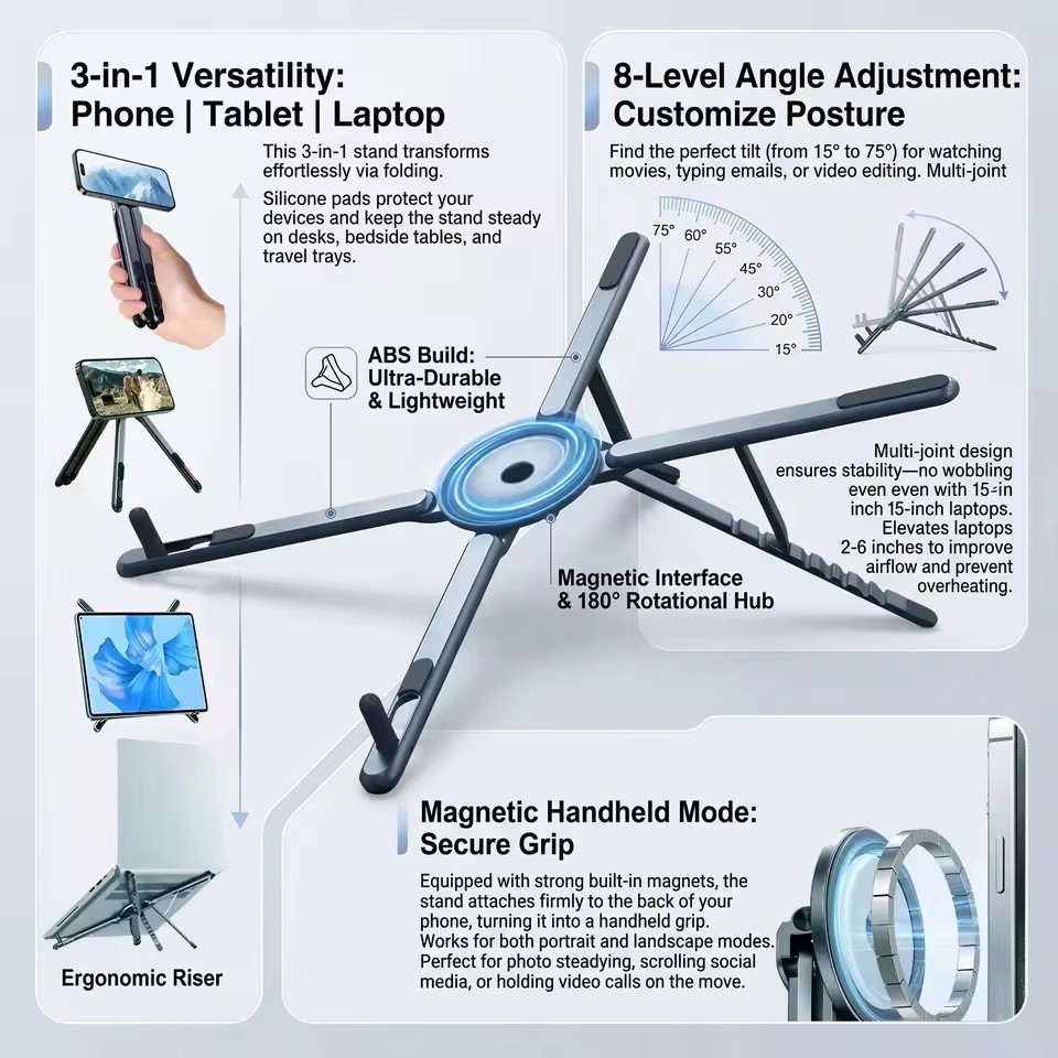 Laptop Office Accessories - 휴대용 자석식 휴대폰 거치대 & 셀카봉